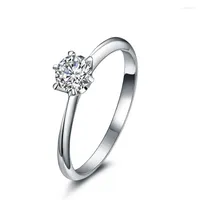 Cluster Rings 3.5mm 0.15 Real Natural Diamond Engagement Ring For Women 14K White Gold 6-Prongs Setting