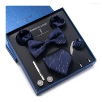 Bow Ties Vangise Brand Est Design Silk Tie Handkerchief Pocket Squares Cufflink Set Clip Necktie Box Striped Father's Day