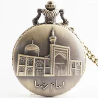 Pocket Watches & Fob Bronze Building Carved Openable Steampunk Watch For Men Women Necklace Pendant Clock Gifts