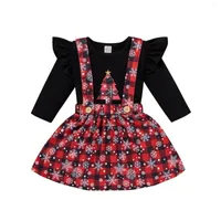 Clothing Sets 0-4Years Toddler Baby Girl 2Pcs Christmas Set Long Sleeve Black Top Shirt Plaid Skirts Autumn Outfit