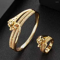 Necklace Earrings Set Zlxgirl Jewelry Dubai Gold And Silver Color Women Wedding Bracelet With Ring Brand Leopard Shape Aminial Bangle