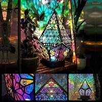 Table Lamps Bohemian Lights Decoration Wooden Hollow LED Projection Night Lamp ColorfulDesk Holiday Atmosphere Lighting Dropship