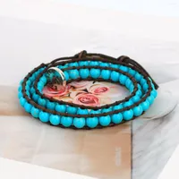 Charm Bracelets KELITCH Stone Beaded For Women Leather 2 Wraps Bracelet Men Bangles Fashion Handmade Jewelry Gift Wholesale