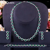 Necklace Earrings Set BeaQueen Exclusive Costume Jewellery Luxury Green Cubic Zirconia Earring Bracelets Party Jewelry For Women JS273