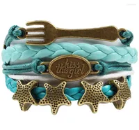 Charm Bracelets Custom- Kiss The Girl Mermaid Bracelet Fork Starfish Charms For Women Men Jewelry Pink Wrap Blacelets