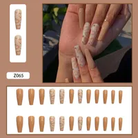 False Nails 24 Pcs Box Detachable Marble Line Long Coffin Wearable Ballerina Fake Full Cover Nail Tips Press On
