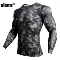 Мужские рубашки T AISMZ Compression Shirt Men Men Gamouflage с длинным рукавом плотная футбол