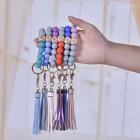 Bangle Silicone Keychain Keys Tassel Wood Beads Bracelet Keyring For Women Accessories Multicolor
