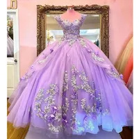 Light Purple Princess Quinceanera Dresses Puffy Ball Gown Appliques Sweet 15 16 Dress Graduation Prom Gowns Vestidos de 2023