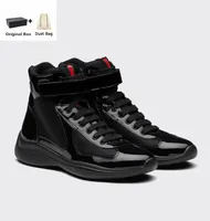High-top Men America Cup Sports Shoes Patent Calf Leather Mesh Nylon Man Sneakers Light Rubber Sole Famous Brand Trainers Shoe EU38-46 Original Box