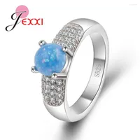 Wedding Rings Blue Fire Opal For Women Vintage 925 Sterling Silver Filled Finger Female Jewelry Party Engagement Charm Bijoux