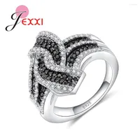 Wedding Rings Fadshion Big For Women 925 Sterling Silver Jewelry Black White CZ Zirconia Crystal Bague Gifts