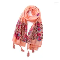 Scarves Luxurious Soild Hijabs Flower Embroidery Women Elegant Shawls Tassels Hand Made Bandanna Muslim Head Wraps 10pcs lot