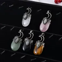 Pendant Necklaces Horse Eye Shape Crystal Quartz Stone Wholesale Flat Oval Rose Green White Charms Pendants For Jewelry Making