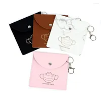 Storage Bags Portable Mask Bag PU Leather Dustproof Clip Reusable Masks Container With Keychain Face Holder