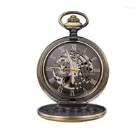 Pocket Watches Vintage Bronze Mechanical Watch With Chain Retro Skeleton Mens Steampunk Clock Necklace 10pcs lot