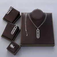 Necklace Earrings Set Luxury Geometry Double Long Chain Stackable Pendant Earring Ring Full Cubic Zircon Charm Women Jewelry Gift EH604