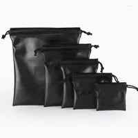 Shopping Bags 1pc PU Leather Soft Headphone Trave Digital USB Gadget Charger Drawstring Headset Waterproof Storage String Bag Gift Pouch