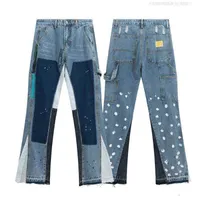 Мужские брюки модные галереи отдела пэчворки Джинсы Женские уличные чернила брызги, промывая универсальное микропредв.