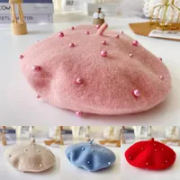 Hair Accessories Wool Baby Girl Hat With Pearls Fashion Kids Hats Caps For Girls Beret Cap Children Bonnet Beanie 2-6Y