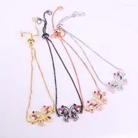 Link Bracelets 6PCS Rainbow Butterfly Slider Statement Charm CZ Micro Pave Top Quality Chain Colorful Zirconia Jewelry Gifts