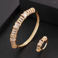 Necklace Earrings Set Zlxgirl Jewelry Women Size Zirconia Wedding Bangle And Ring 2pcs High Dubai Gold Color Copper Bracelet