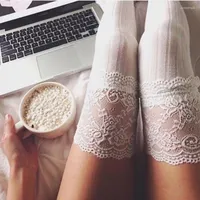 Women Socks Fashion Sexy Warm Thigh High Over The Knee Long Cotton Stocking For Girls Lady Retro Lace Stockings