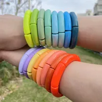 Charm Bracelets FishSheep Trendy Colorful Acrylic Bamboo For Women Bohemian Stretched Tube Beads Cuff Bangles 2023 JewelryCharm