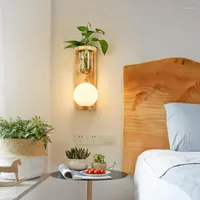 Wall Lamps Modern Wooden E27 LED Lamp Creative Green Plant Pot Light For Bedroom Dining Room Balcony Home Decor Bedside