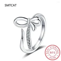 Cluster Rings Valentine Gift 925 Sterling Silver Sparkling CZ Bowknot Korean Style For Women Romantic Wedding Jewelry Anillos De Prata