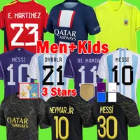 XXXL 4XL 3 STAR 2022 Argentina Soccer JerseysファンバージョンMESSIS DI MARIA DYBALA 4番目のユニフォーム＃7 PSGS MAILLOT DE FOOT MAILLOTS KIDS KIT FOOTABLLシャツ