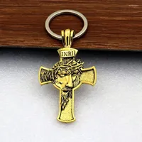 Keychains XXFD Jesus Cross Keychain Pendant Head Wearing Crown Thorns Retro Religious Gift Men & Women Pray Peace No Disease Miri22
