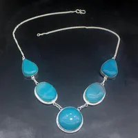 Chains Hermosa Jewelry Fantasy Unique Blue Botswana Agate Silver Color Chain Necklace For Women Ladies Gift 31cm 20235153Chains