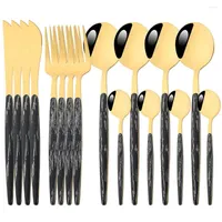 Dinnerware Sets Drmfiy Black Gold Imitation Wooden Flatware Western Cutlery Stainless Steel Fork Knife Spoon Kitchen Tableware Set