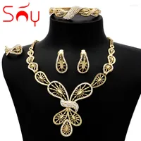 Necklace Earrings Set Sunny Bridal Wedding Costume Jewelry Flower Stereoscopic Bracelet Ring For Women African Gift Party