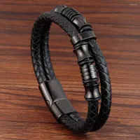 Charm Bracelets Men Black Leather Rope Cowhide Bangles Magnetic-clasp Braided Multi Layer Wrap Trendy Bracelet Armband Pulsera Hombre