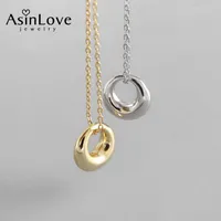 Chains AsinLove Real 925 Sterling Silver Round Collarbone Necklace For Women Simple 18K Gold Circle Pendant Female Elegant Fine Jewelry