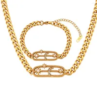 Necklace Earrings Set High Quality Women Cuban Link Chain Crystal Moon Bracelet Jewelry