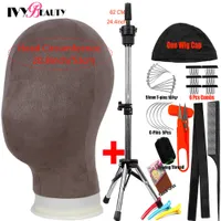 Wig Stand Face Manikin Canvas Block Wig Head Set With Adjustable Mini Tripod Stand Mannequin Head For Wigs Making With Wig Caps T Pins 230204