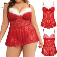 Bras Sets Womens Plus Size Lingerie Set Sexy Thong Festival Women Hollow Underwear Nightdress Red Christmas Valentine Dress