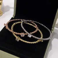 Bangle Fashion Classic Brand Luxury Rose Gold Silver Fine Polishing Beads Bracelet With Stone Women Wedding Party Jewelry