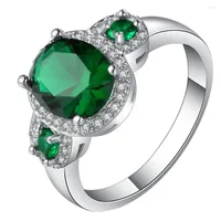 Wedding Rings Vintage Large Green Stone Ring Fashion Jewelry Brand UFOORO For Women Desgin Charm CZ Size 6-10 Factory Wholesale