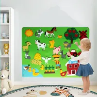 Kids' Toy Stickers Farm Animals Felt Story Board Farmhouse Storybook Wall Hanging Decor Early Learning Interactive Play Kids Gift Christmas 230206