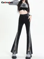 Jeans pour femmes Cotvotee High Waited for Women 2023 Fashion Vintage Split Stretch Woman Streetwear Slim Flare Full Longueur