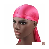 Beanie Skull Caps Fashion Mens Satin Durags Bandana Turban Wigs Men Silky Durag Headwear Headband Pirate Hat Hair Accessories 20 Q2 Dhlz0