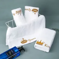 White Bath Towel Set Pure Cotton Embroidery Logo King Queen Prince Princess Bathroom Shower Home Take Hot Springs Sauna Spa Beauty Salon Towel Face