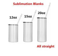 Sublimation Straight Tumblers with Lid Straw Blanks 12 15 20 oz Stainless Steel Car Cups Tumbler Travel Mugs Insulated Water Bottl3906233