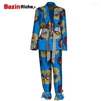 Ethnic Clothing African Women Dress Pant Suit Gliter Waist Belt Decoation Print Blazer Sets Fashion Lady Part Street Beautiful Wear WY8619