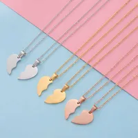 Pendant Necklaces New 10pairs  Lot Broken Heart Stitching Pendant Necklace Mirror Polish Stainless Steel Heart DIY Custoimz BFF Necklaces G230206