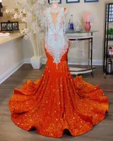 Shiny Orange Prom Dresses For Women 2023 O-Neck Sequin Mermaid Party Gowns Vestidos De Ocasion Formales Evening Dress